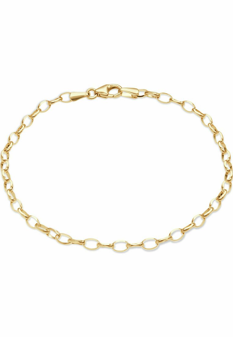 Bracciale in oro con anelli ovali allungati e un sicuro moschettone. Texture liscia con finitura lucida.