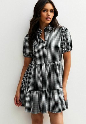 New Look CRINKLED GINGHAM CHECK MINI - Skjortklänning - black pattern
