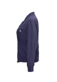 Marineblaue Bomberjacke mit Reißverschluss, gerippten Bündchen und gesticktem Logo auf der Brust. Verfügt über Mesh-Einsätze an den Seiten für Belüftung.