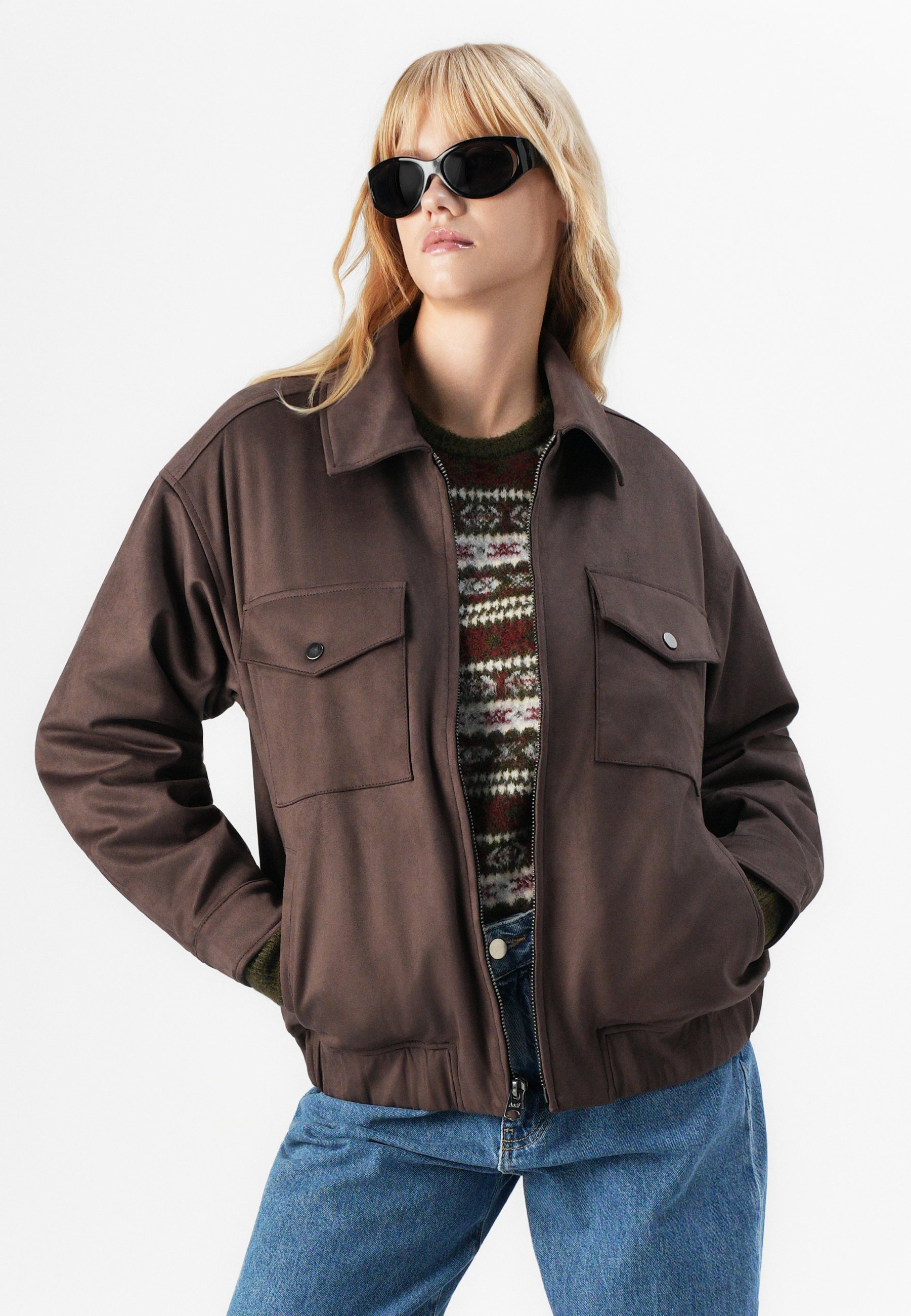 Abercrombie & Fitch CLEAN ZIP - Faux leather jacket - brown