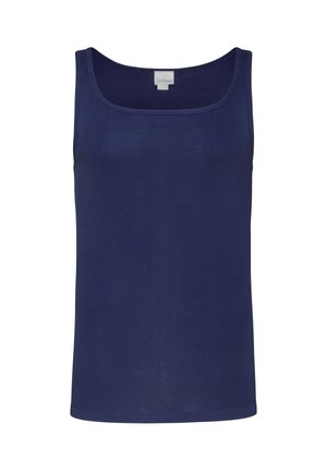 Marineblå ærmeløs top med firkantet halsudskæring og Jockey mærkat i nakken.