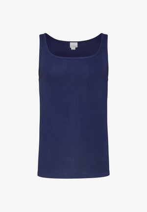 Marineblå ærmeløs top med firkantet halsudskæring og Jockey mærkat i nakken.