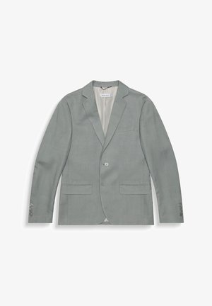 Svijetlosivi sako izrađen od tkanine s suptilnom teksturom. Ima dva prednja džepa, oblikovanu reveru i zatvaranje na jedan gumb.