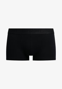 Caleçons boxers noirs en tissu lisse, dotés d'une large ceinture avec le nom de la marque "SUPERDRY" en relief. Longueur de jambe courte.