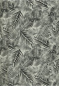 Tissu noir et blanc présentant un motif de feuilles abstraites denses avec des épaisseurs de ligne variables et des textures fluides.
