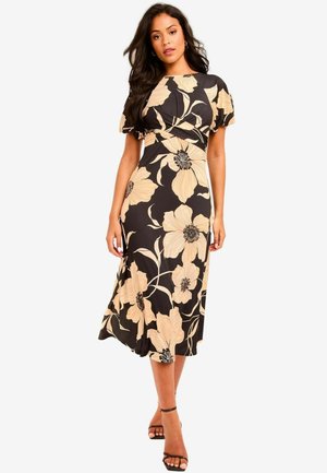 Lipsy CROSS FRONT MIDI-REGULAR FIT - Jerseykleid - black white floral
