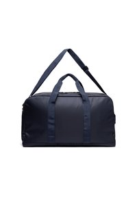 Jūrinis krepšys su dviem viršutiniais rankenomis ir nuimamu peties diržu. Lygus audinio tekstūra, stačiakampio forma ir minimalistiškas dizainas.