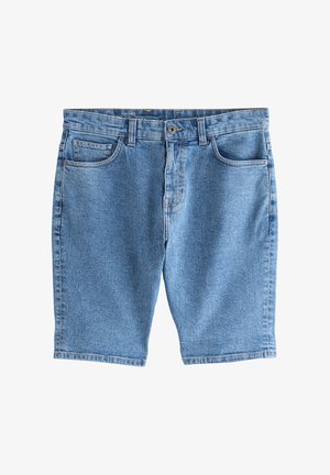 Lichtblauwe denim shorts met een standaard tailleband, vijf zakken en rechte pijpen, met gestikte details langs de naden.