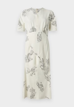 SHORT SLEEVE GATHER DETAIL DRESS - Denné šaty - off white/black