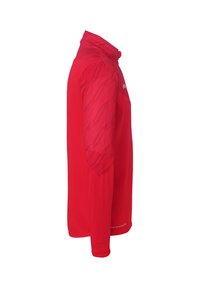 Rød atletisk jakke med høj krave, strukturerede skulderpartier og tætsiddende pasform. Lavet af letvægts, åndbart materiale.