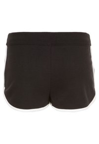 Svarta bomullsshorts med hög midja, med vita sidodetaljer och en slät yta. Designade för komfort och rörelsefrihet.