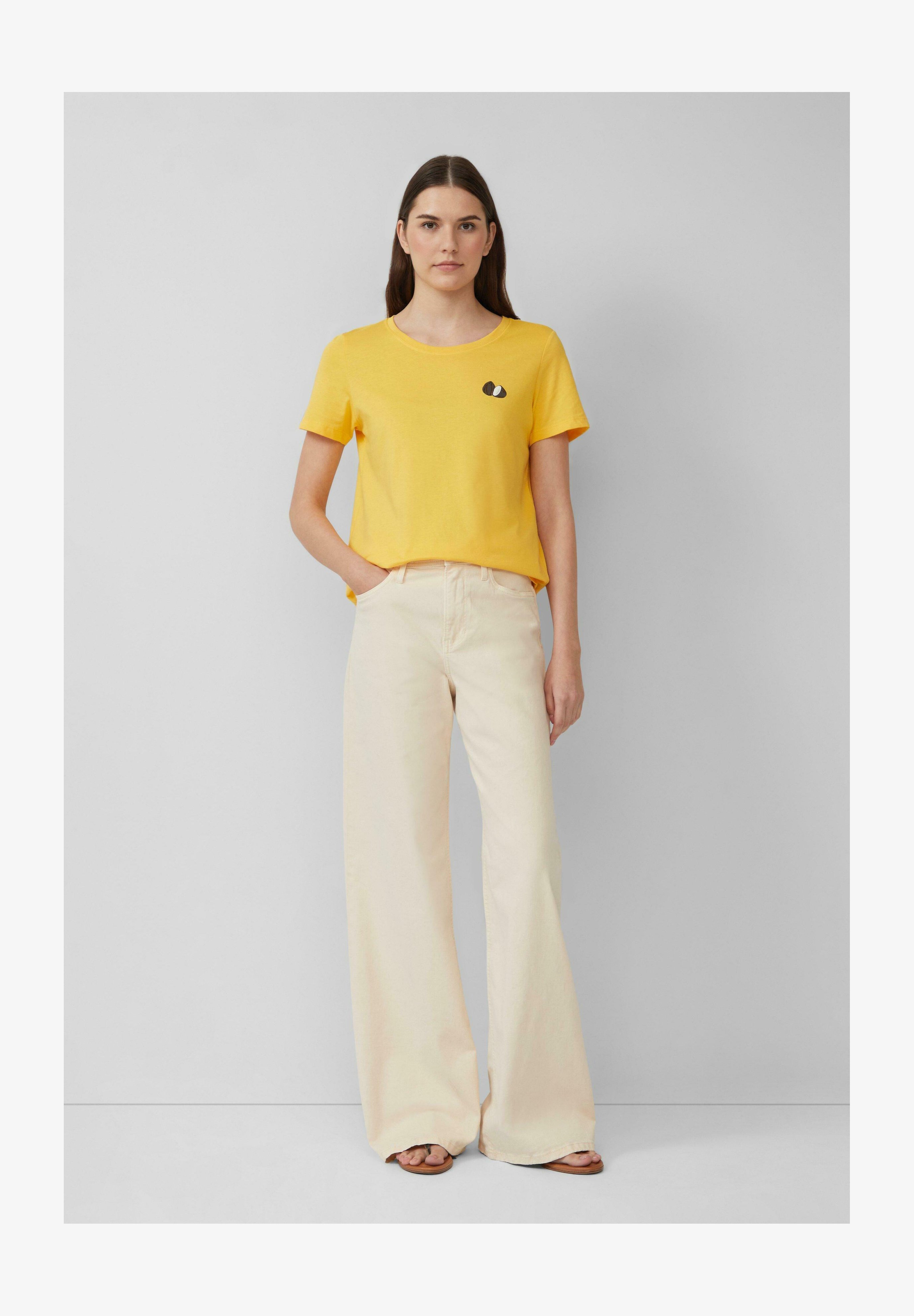 T-Shirt S.Oliver Donna Giallo #F0ead6 - Taglia 50, Maniche Corte, Stampa Frontale, Vestibilità Ampia In Cotone