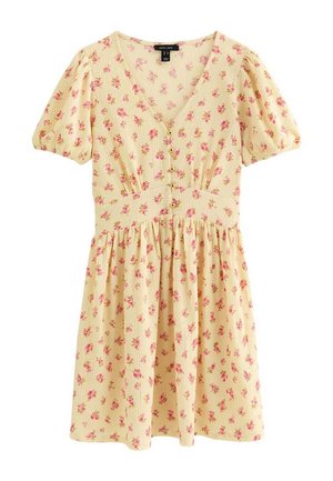 New Look, LIGHT YELLOW CRINKLE DITSY SHORT SLEEVE MINI DRESS - Vestido ligero - orange yellow pattern