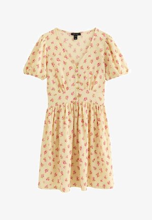 New Look, LIGHT YELLOW CRINKLE DITSY SHORT SLEEVE MINI DRESS - Vestido ligero - orange yellow pattern