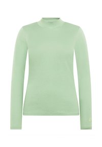 Langärmliges Rollkragenoberteil in Hellgrün. Hergestellt aus weichem Stoff mit einer glatten Textur. Hat ein tailliertes Design und ein dezentes Logo-Detail.