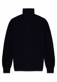 Maglione a collo alto in navy, realizzato in morbido tessuto a maglia. Presenta maniche lunghe e un design aderente con polsini e orlo ribattuti.