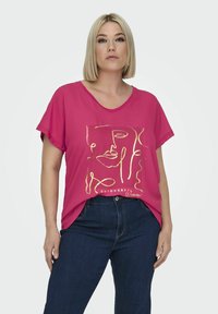 ONLY Carmakoma CARKETTY LIFE V NECK MIX TEE - Apdrukāts T-krekls - granita