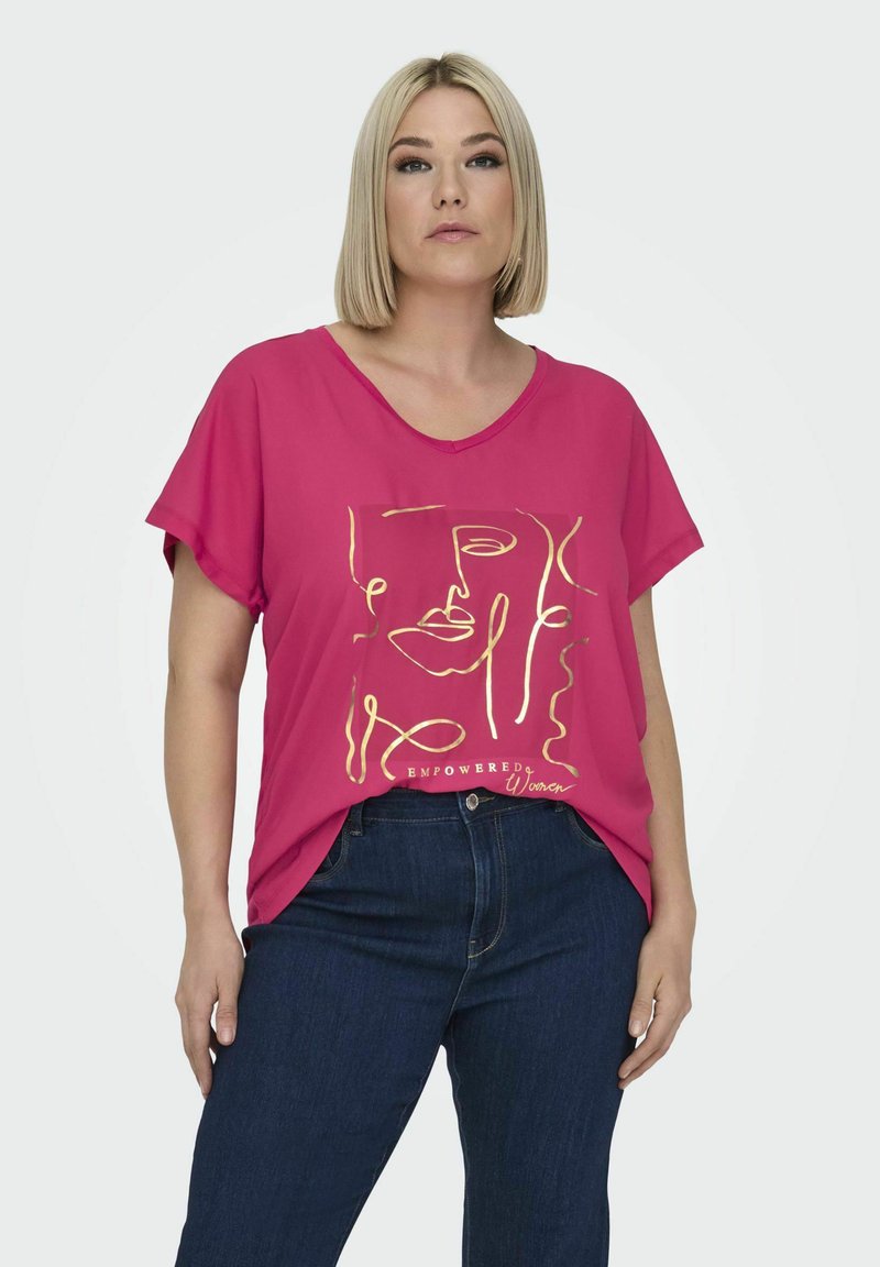 ONLY Carmakoma CARKETTY LIFE V NECK MIX TEE - Triko s potiskem - granita