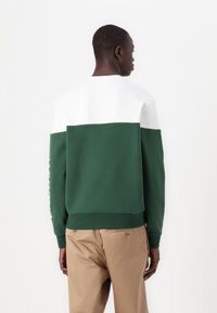 Sudadera bloqueada en verde y blanco con cuello redondo y puños acanalados. Fabricada en un suave tejido texturizado.