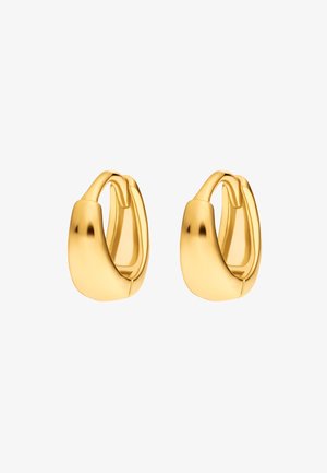 Gouden creolen met een glad, gebogen ontwerp. Ze hebben een gepolijste afwerking en een veilige sluiting voor gemakkelijk dragen.