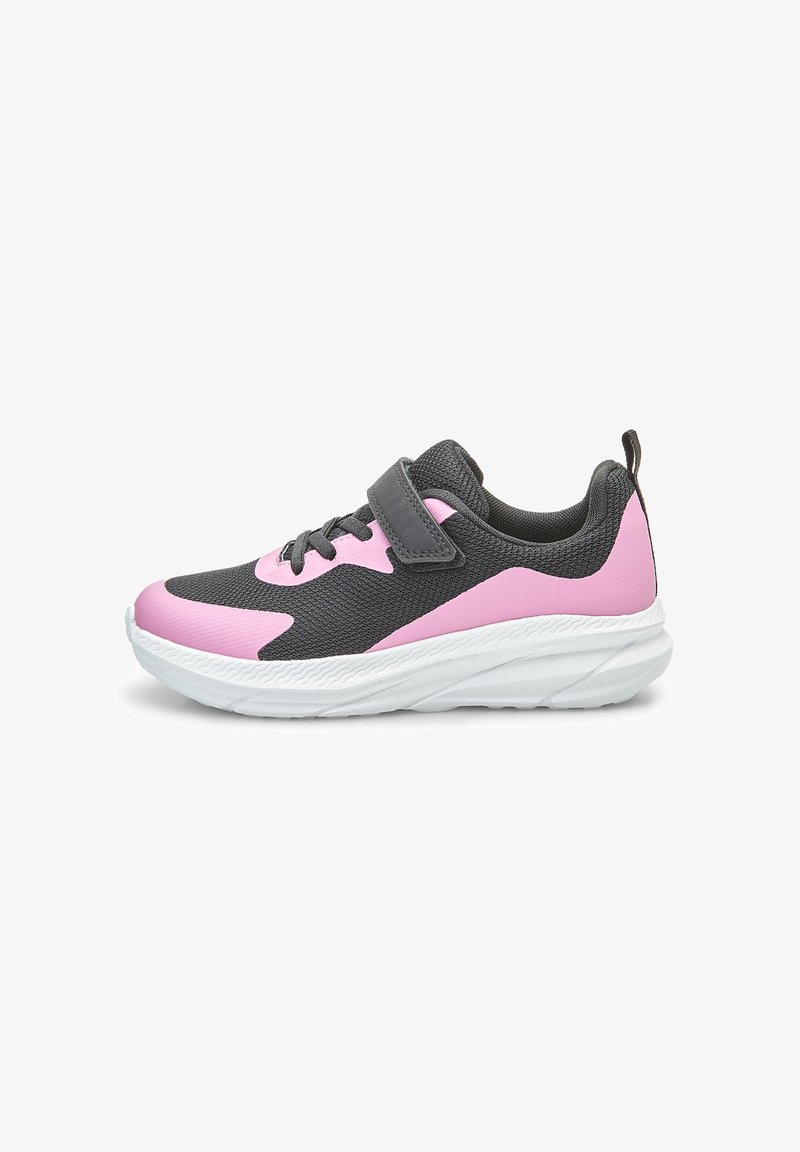 Hallid spordijalatsid halli võrkpealse ja roosa aktsendiga, millel on takjapael, valge reljeefne tallaga ja pehmendatud kael.