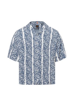 Korte mouwen shirt in wit met een blauw koraalpatroon, voorzien van een gespreid kraag en knoopsluiting. Textuurstof met een ontspannen pasvorm.