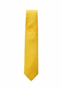 Gul slips med en slät textur och en enfärgad design. Har en spetsig topp och har standard slipslängd.