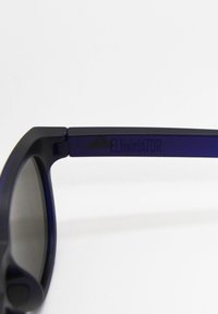 Mustat aurinkolasit harmailla linsseillä, joissa on paksut kehykset ja teksturoitu matta pinta. "ELIMINATOR" on painettu kehyksen temppeliin.