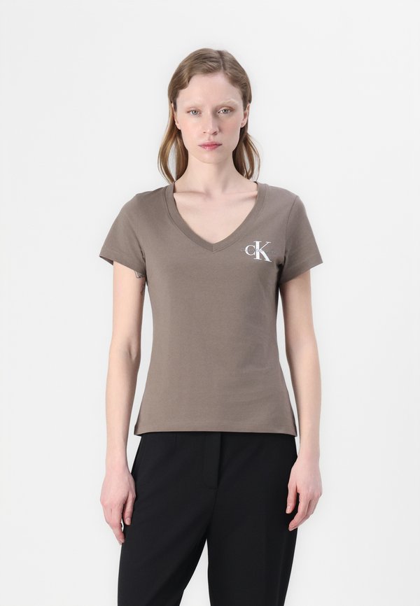 MONOLOGO V NECK TEE - Print T-shirt - beige