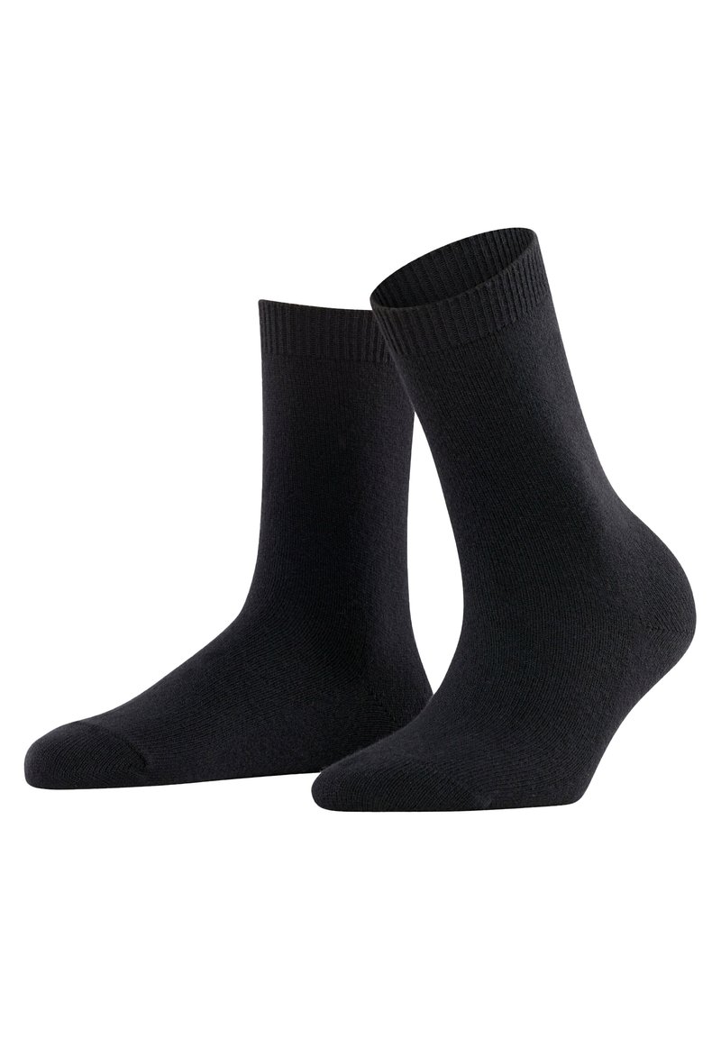 Schwarze Baumwollsocken mit geripptem Bündchen, die eine glatte Textur und eine standardmäßige Crew-Länge aufweisen. Ideal für den täglichen Gebrauch.