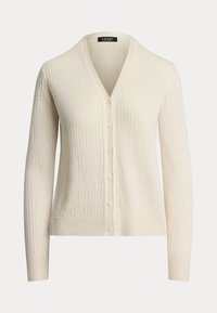 Rib Knit Linen Blend V Neck Cardigan - Jopica - mascarpone cream