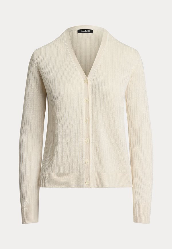 Rib Knit Linen Blend V Neck Cardigan - Cardigan - mascarpone cream3