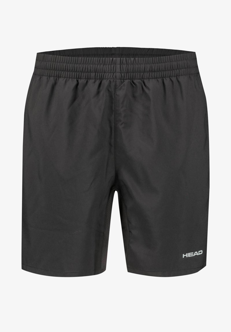 Shorts da nuoto neri con cintura elastica, realizzati in materiale leggero. Presentano un piccolo logo bianco sul lato sinistro.