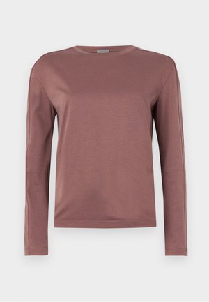 Long-sleeve shirt in dusty rose, made of soft fabric. Crew neck design with straight cut and subtle stitching details. Minimalist style.