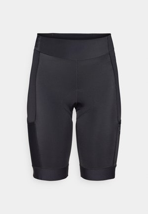 Schwarze Sportshorts aus dehnbarem Stoff, mit einer enganliegenden Passform, gepolstertem Sitz und einer Seitentasche für Stauraum.
