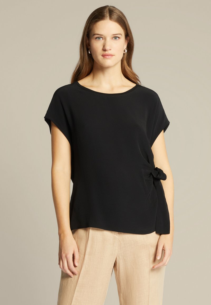 T-shirt Femme ELENA MIRÒ Noir Avec Applications - 94% Coton 6% Élasthanne - Neuf Étiqueté