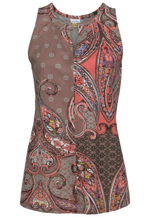 Blouse - taupe-koralle-bedruckt