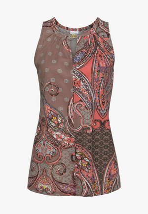 Blouse - taupe-koralle-bedruckt