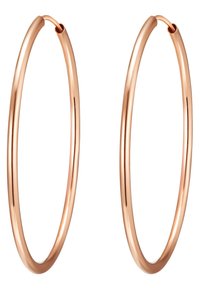 Pendientes de aro en oro rosa con un diseño suave y redondeado y un acabado elegante. Metal ligero con una forma de aro clásica y continua.
