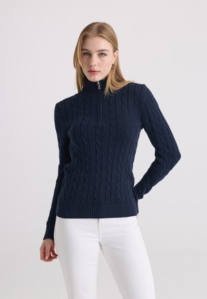 Felix Hardy, CABLE KNIT HALF-ZIP PULLOVER - Pullover - dark blue