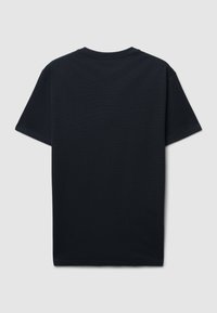 Maglietta nera a maniche corte realizzata in cotone morbido, con scollo rotondo e un colore uniforme senza motivi o dettagli visibili.