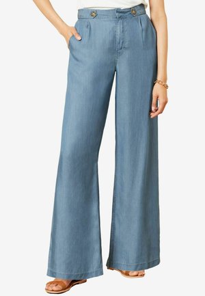 HIGH WAIST WIDE LEG TAILORED - Trapezaste traperice - blue tencel