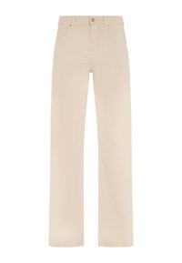 Beige wijde jeans van katoen, met een sluiting aan de voorkant, riemlussen en vier zakken voor een praktische uitstraling.