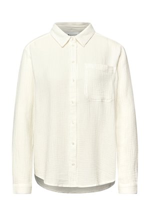 Witte blouse met knopen, lange mouwen, een borstzak en een gestructureerde stof, voorzien van een klassieke kraag en een afgeronde zoom.
