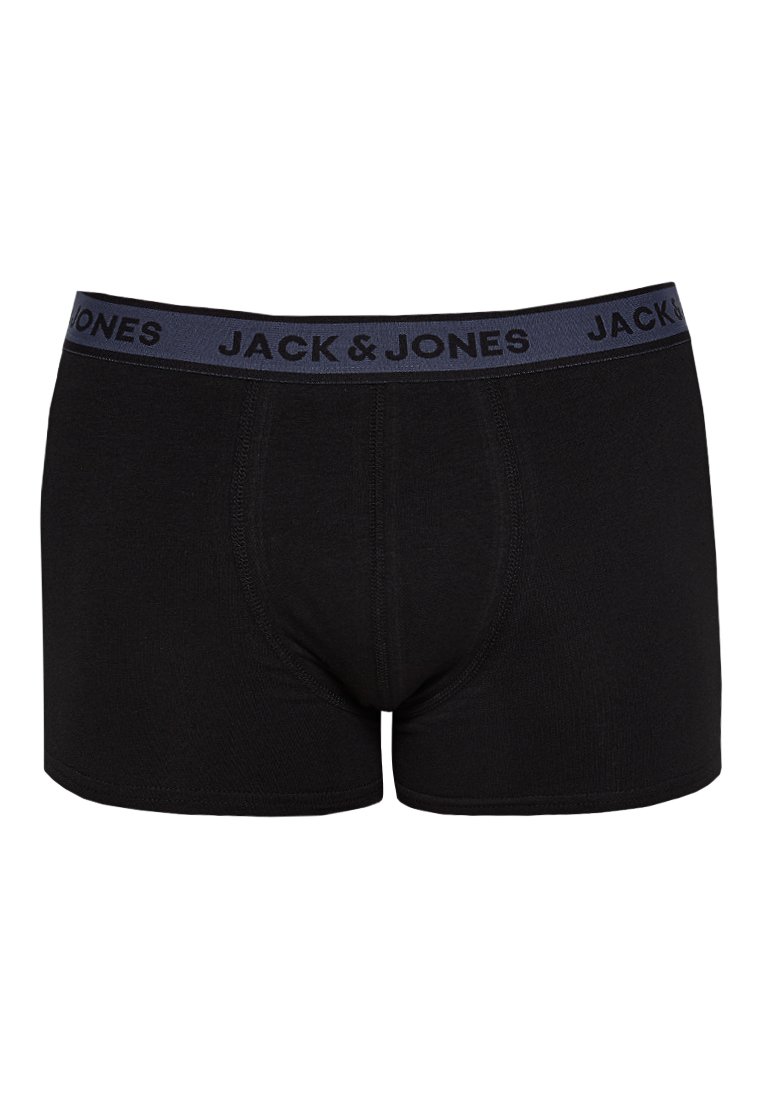 Boxer briefs de algodón negro con una cintura elástica gris oscuro que lleva el logo "JACK & JONES". Textura suave y diseño ajustado.