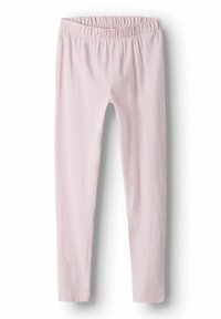 Leggings stretch rose clair avec taille élastique, coupe slim droite, photographiés sur fond blanc.