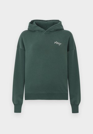 Hoodie vert en mélange de coton doux, avec une poche kangourou à l'avant, des poignets côtelés et un petit logo brodé sur la poitrine.