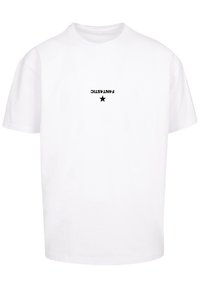 White cotton t-shirt with a relaxed fit. Features the word "FANTASTIC" in bold black letters and a small black star, printed on the front.