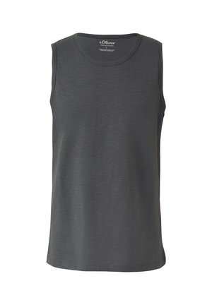 Débardeur gris foncé sans manches à col rond avec un logo subtil s.Oliver sur la poitrine et une étiquette à l'intérieur du col.