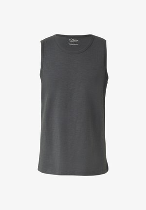 Débardeur gris foncé sans manches à col rond avec un logo subtil s.Oliver sur la poitrine et une étiquette à l'intérieur du col.